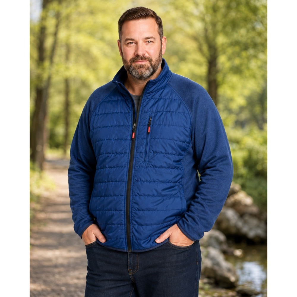 Orvis Blue Men's Hybrid Puffer Fleece Full Zip Jacket XL Quilted Outdoor Layer